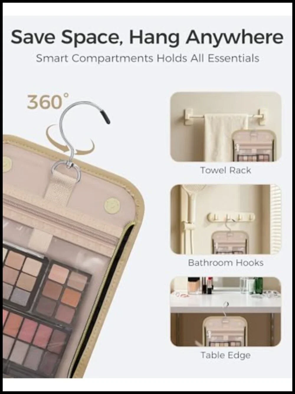 Large PU Leather Expandable Hanging Toiletry Bag with Jewelry Organizer